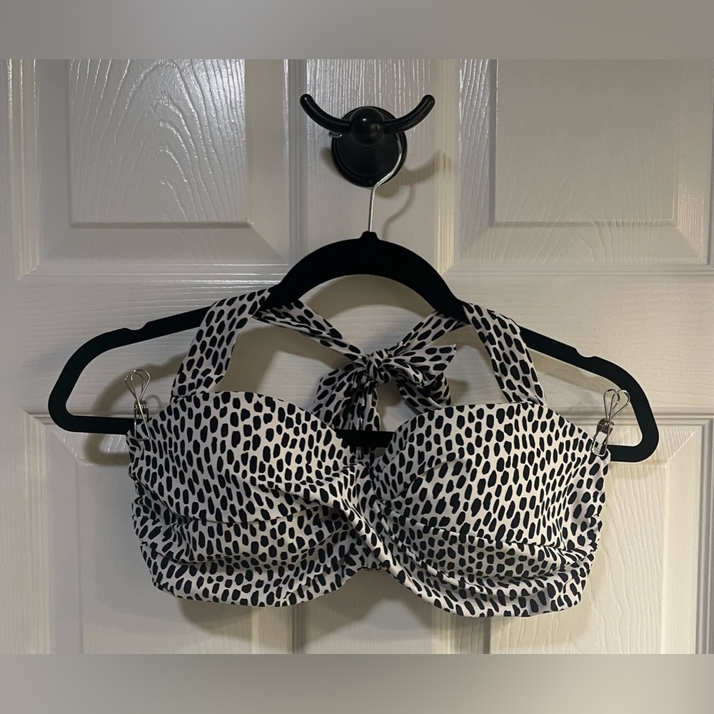 Lands End Bikini Top Black and White Polka Dots Size 8